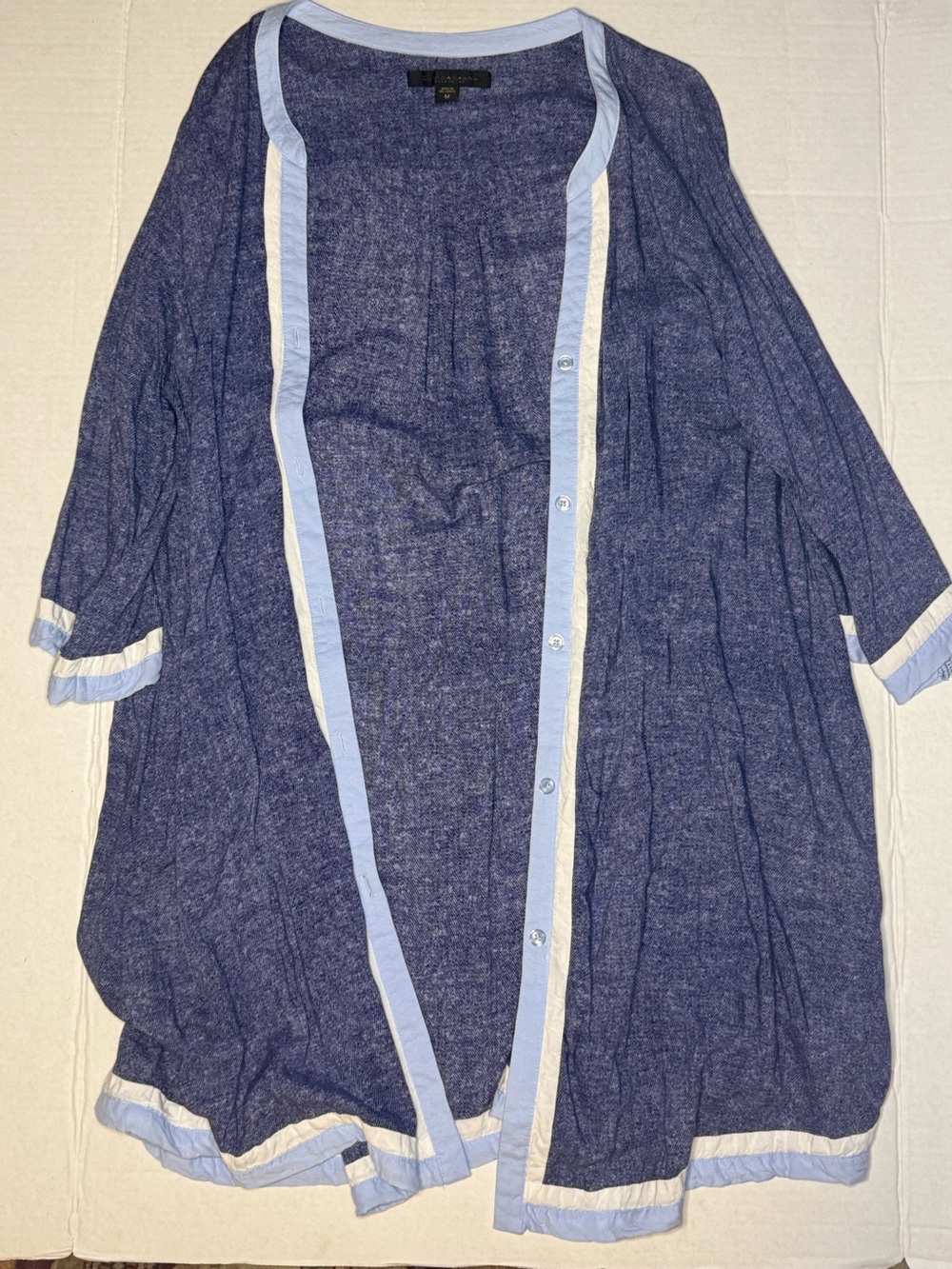 Donna Karan Navy Button-Front Shirt with Light Blue Trim